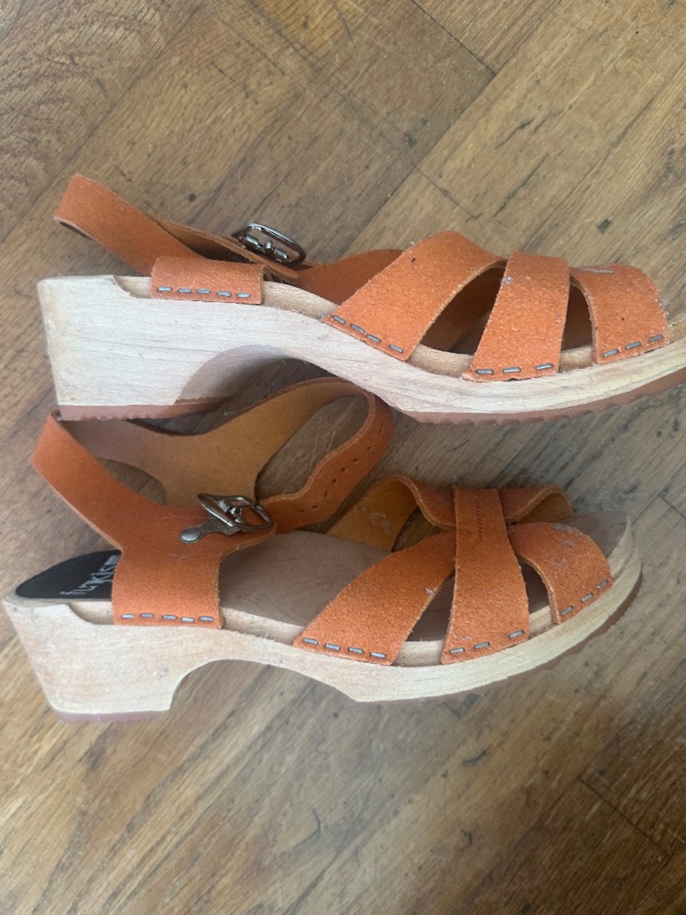 Funkis Suede Clog Sandals wooden heel size 37